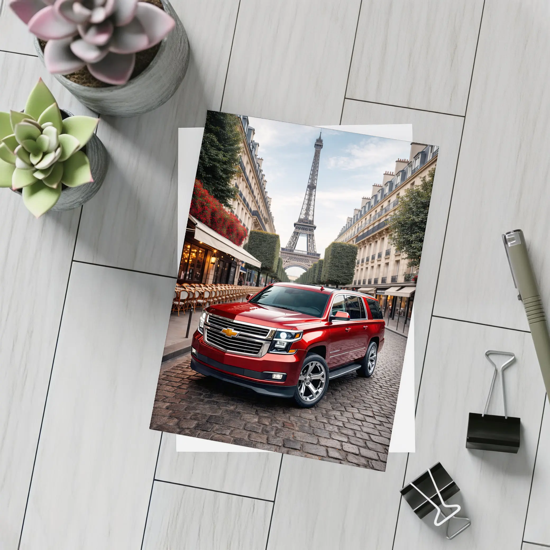 Chevrolet Suburban Red SUV Paris Street – Postcards