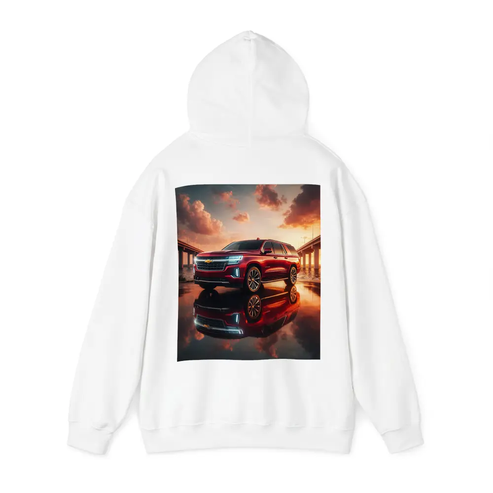Chevrolet Suburban Red SUV Sunset Bridge – Hoodies