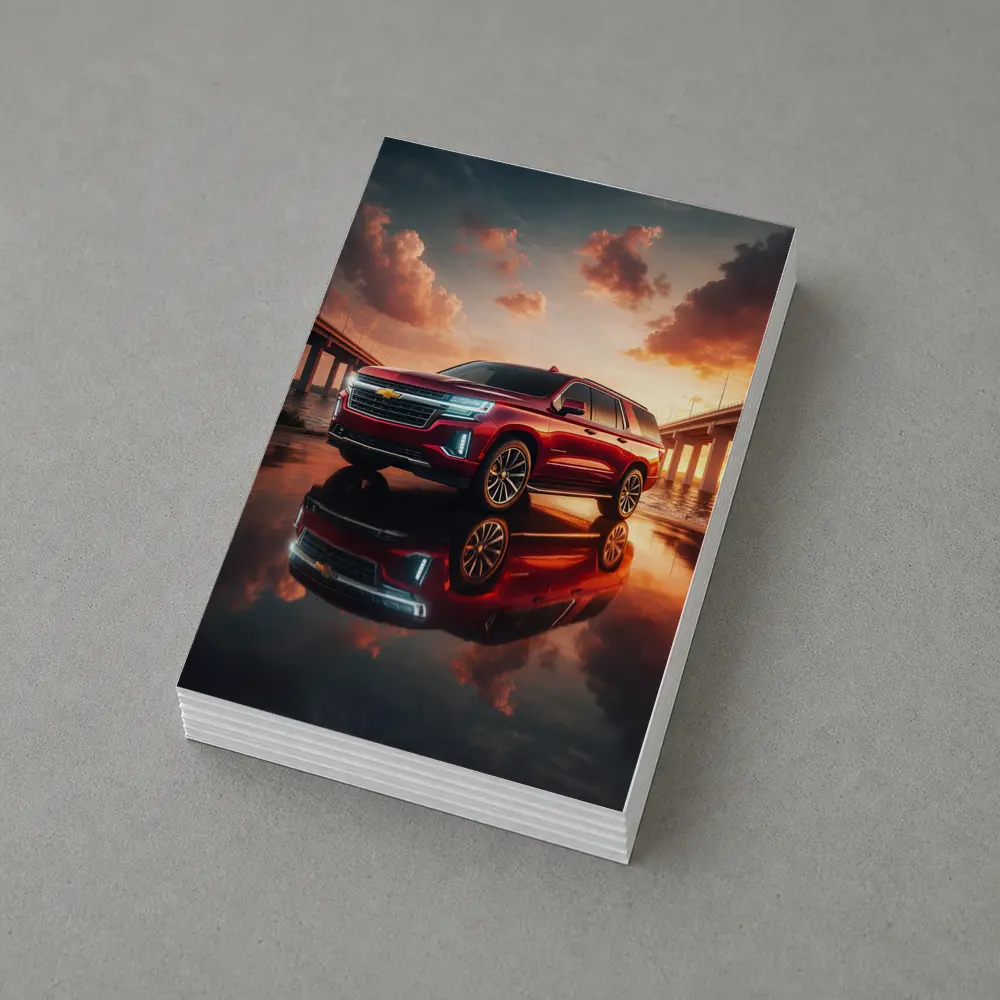Chevrolet Suburban Red SUV Sunset Bridge – Postcards