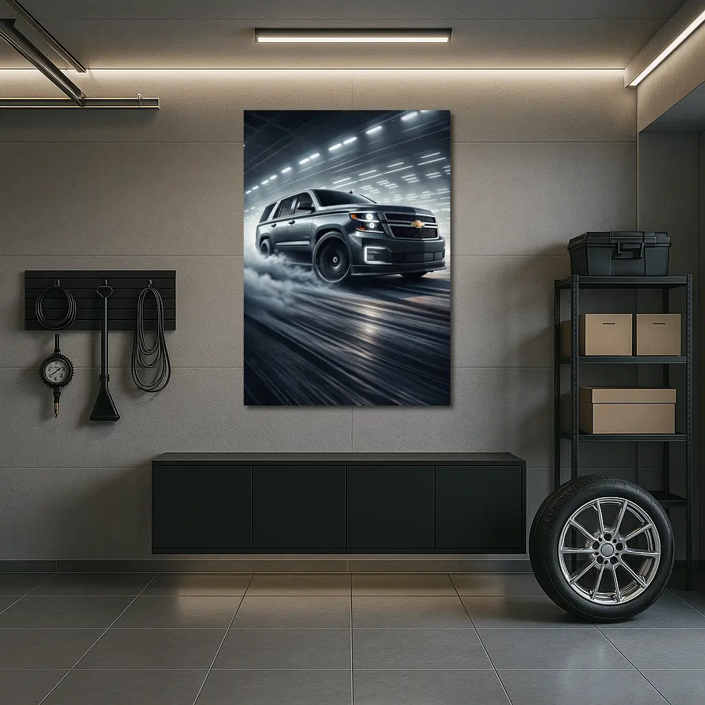 Chevrolet Tahoe Drifting Through Smoky Tunnel – Wall Art