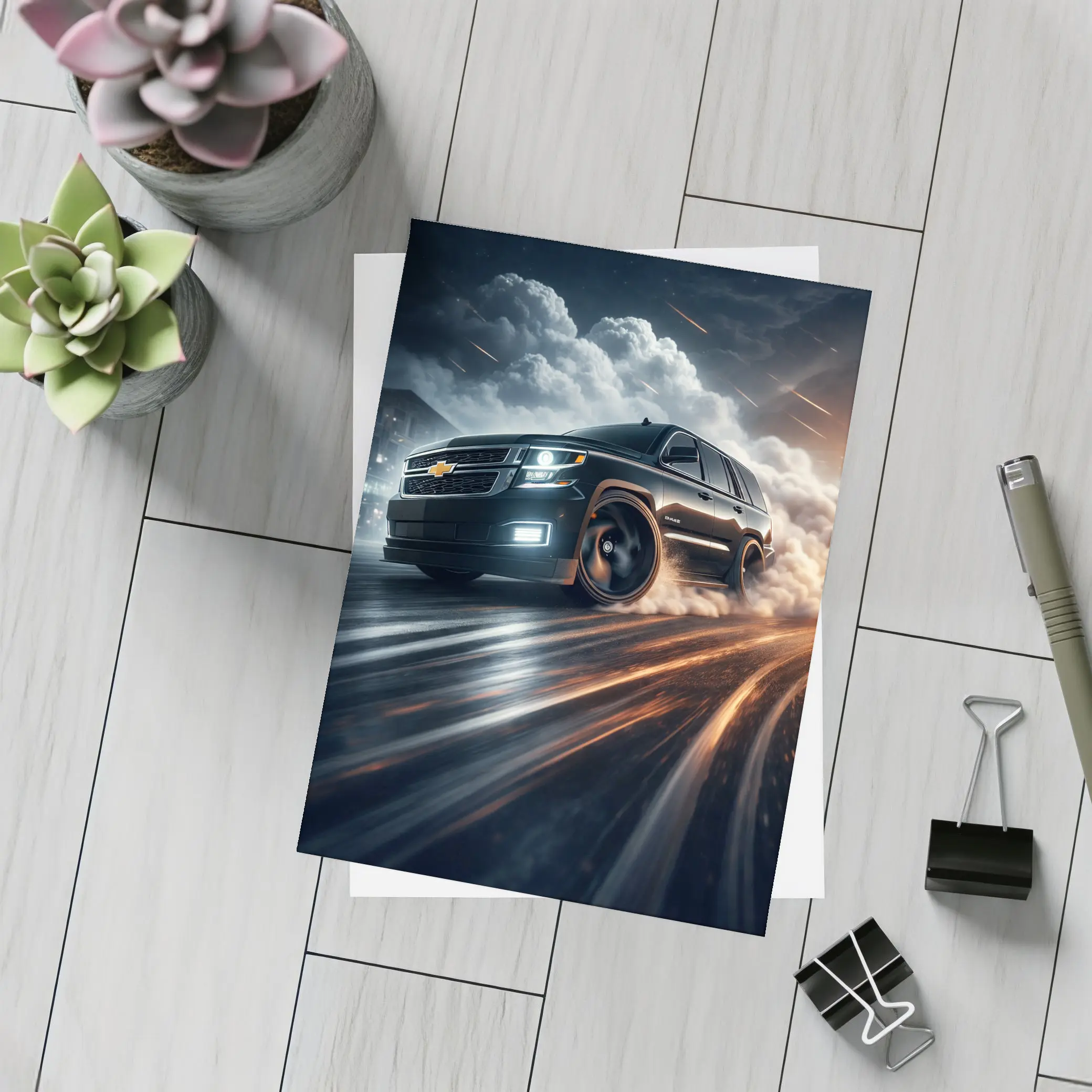 Chevrolet Tahoe Drifting Through Dramatic Storm Clouds – Postcards