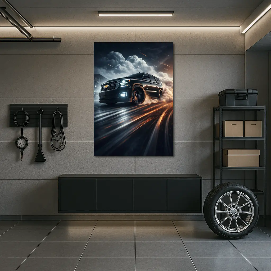 Chevrolet Tahoe Drifting Through Dramatic Storm Clouds – Wall Art