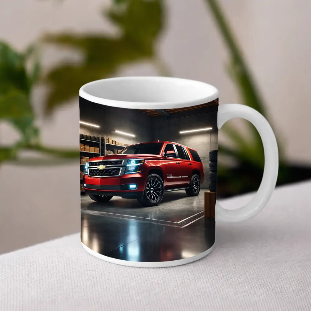 Chevrolet Tahoe Red SUV Garage Interior – Mugs