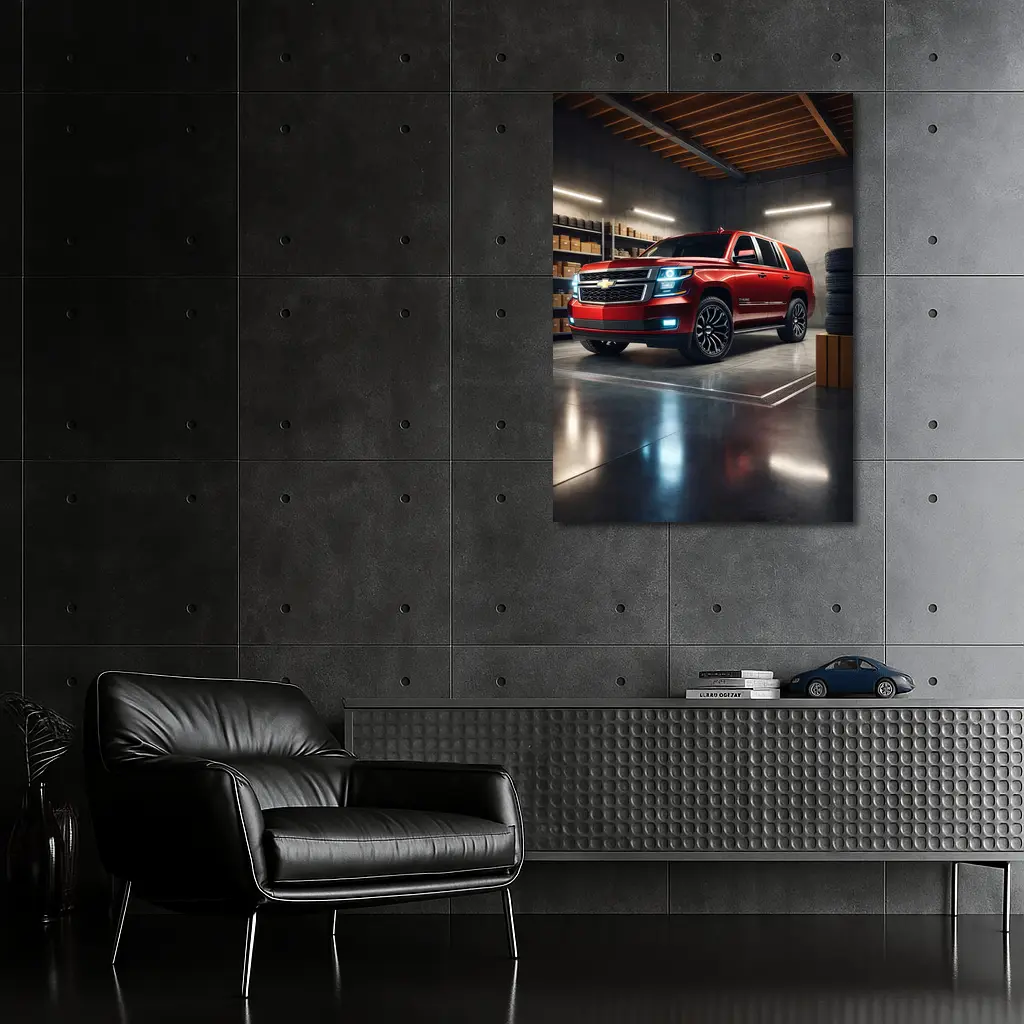 Chevrolet Tahoe Red SUV Garage Interior – Wall Art