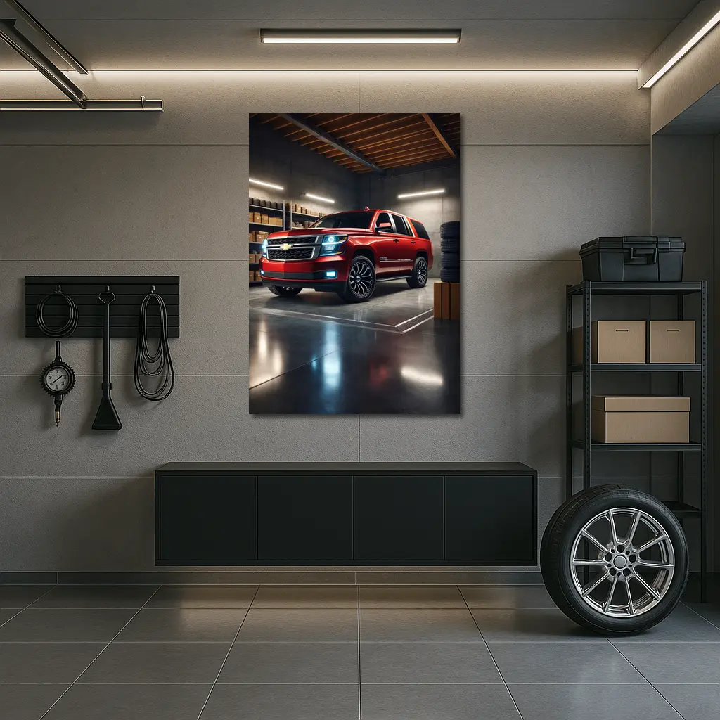 Chevrolet Tahoe Red SUV Garage Interior – Wall Art
