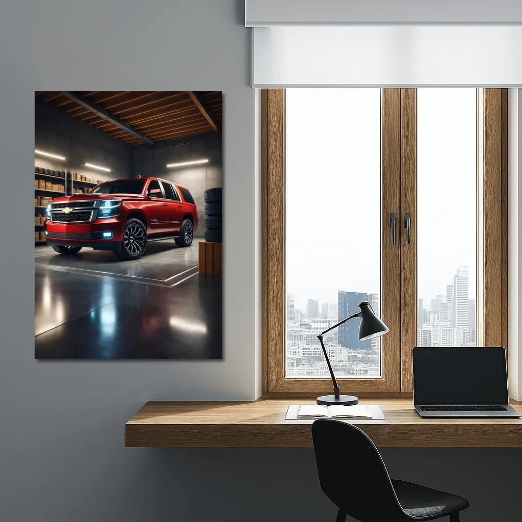 Chevrolet Tahoe Red SUV Garage Interior – Wall Art