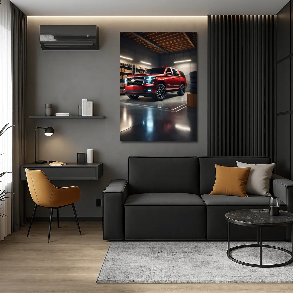 Chevrolet Tahoe Red SUV Garage Interior – Wall Art