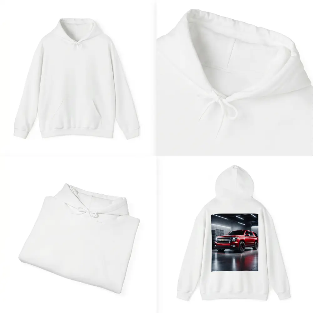 Chevrolet Tahoe Red SUV Garage Scene – Hoodies
