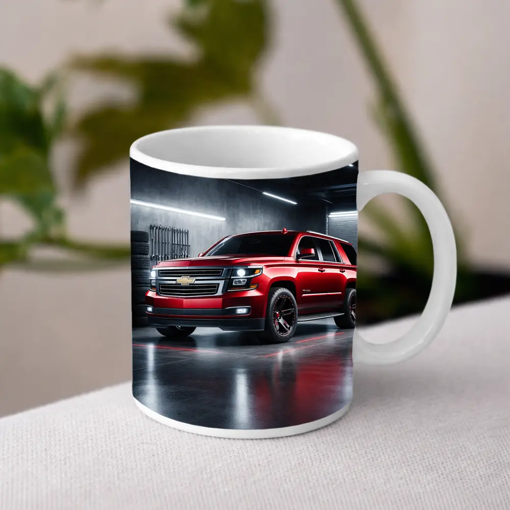 Chevrolet Tahoe Red SUV Garage Scene – Mugs