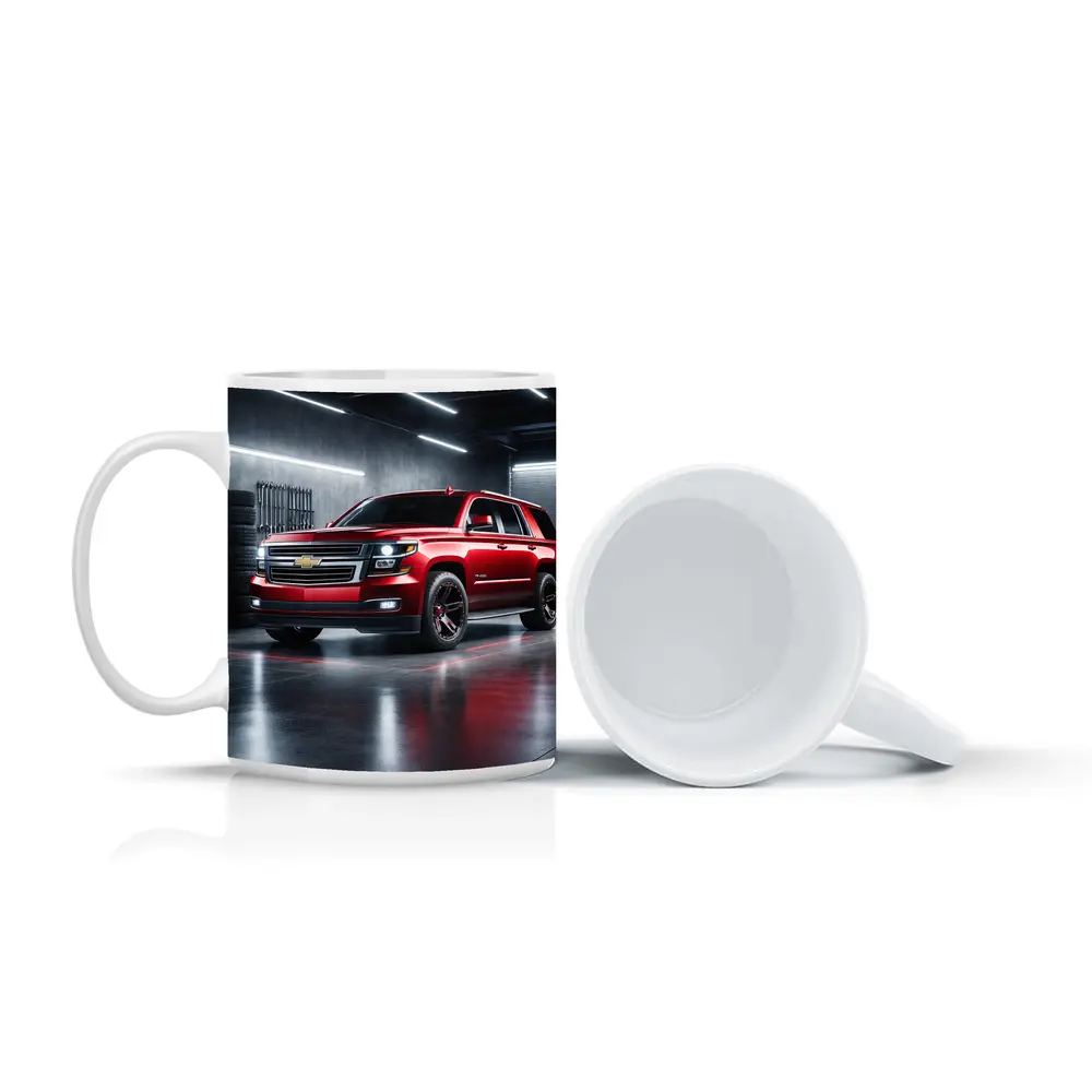 Chevrolet Tahoe Red SUV Garage Scene – Mugs