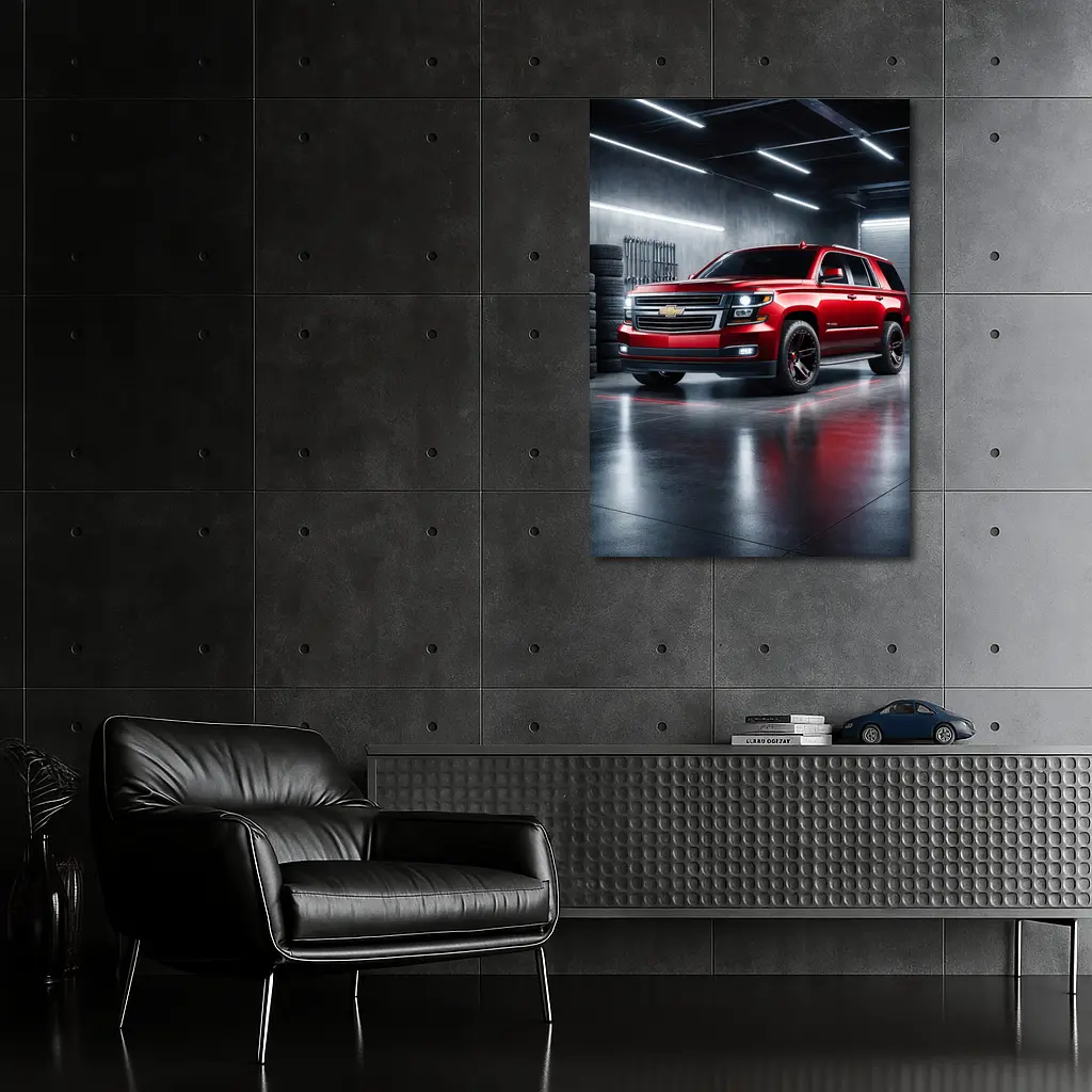 Chevrolet Tahoe Red SUV Garage Scene – Wall Art