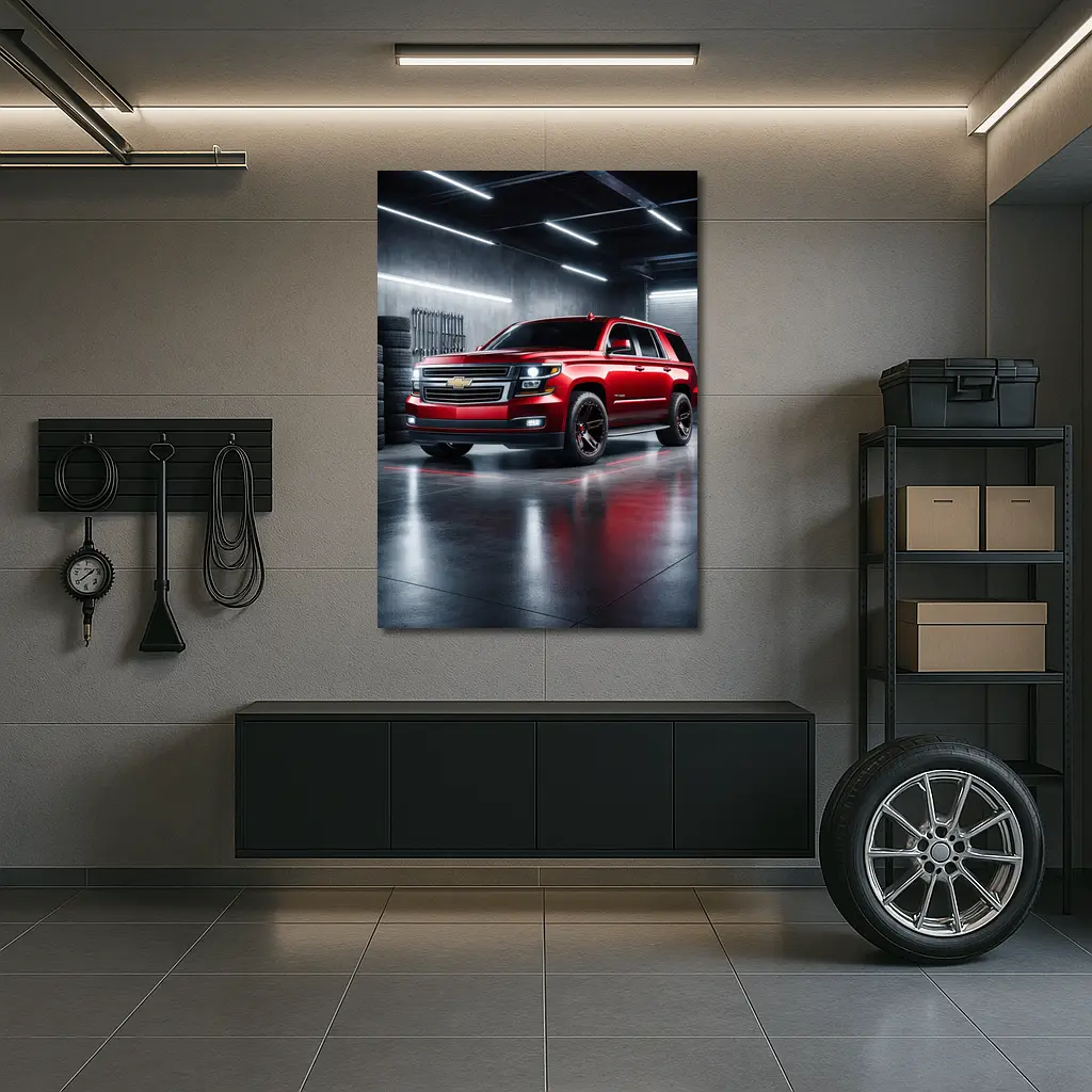 Chevrolet Tahoe Red SUV Garage Scene – Wall Art