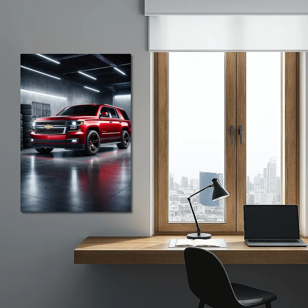 Chevrolet Tahoe Red SUV Garage Scene – Wall Art