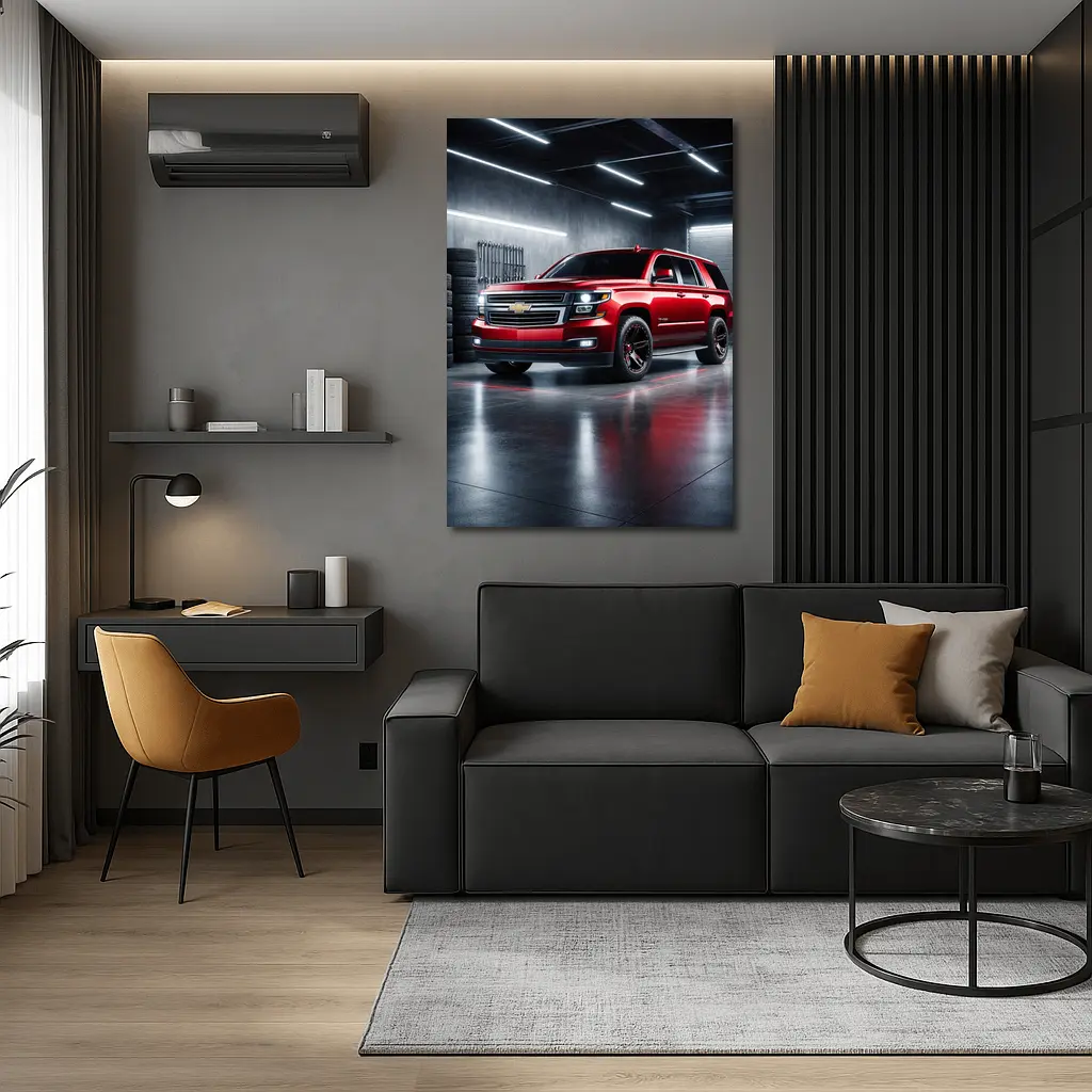 Chevrolet Tahoe Red SUV Garage Scene – Wall Art