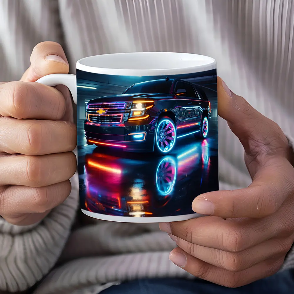 Chevrolet Tahoe Neon Lights Parking Garage – Mugs