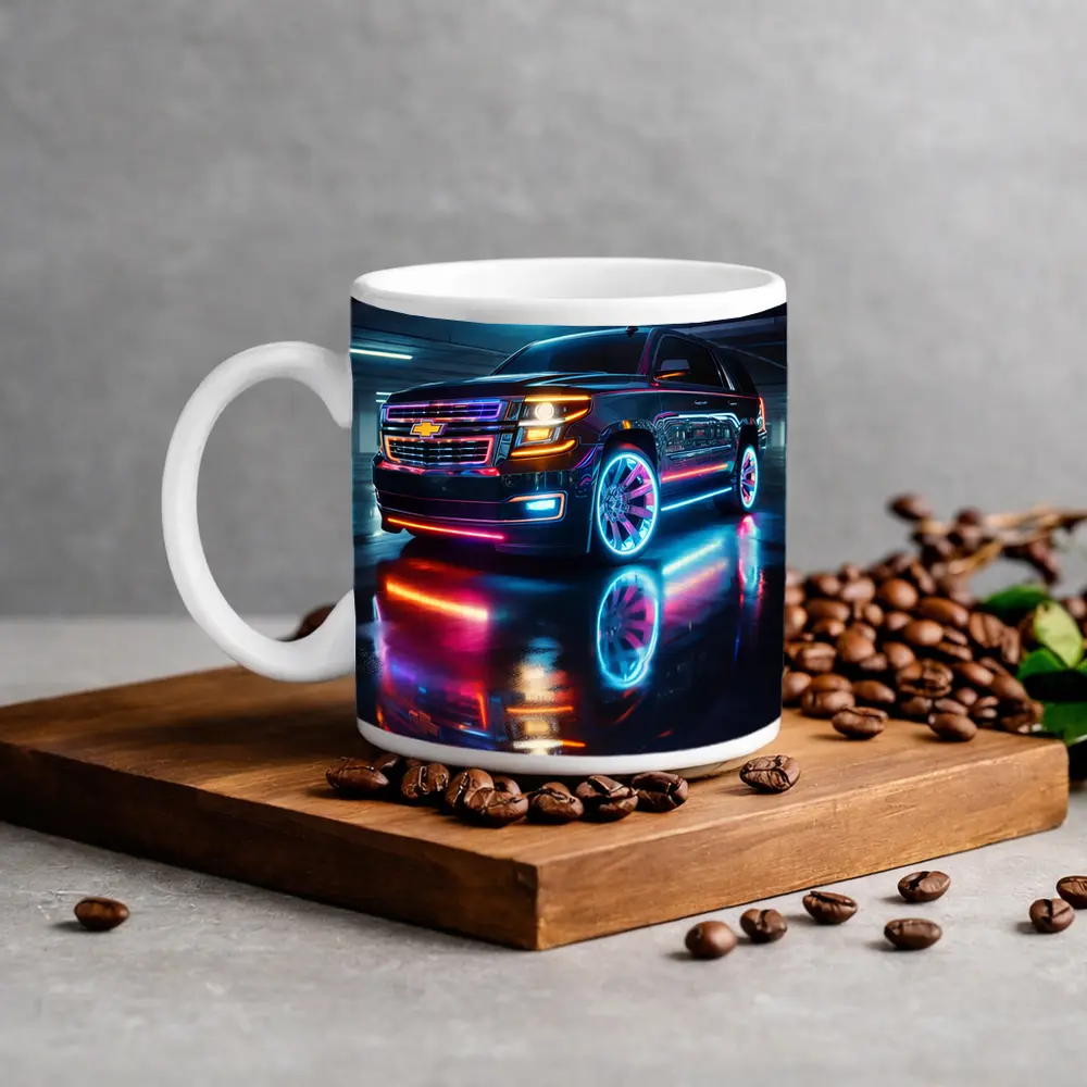 Chevrolet Tahoe Neon Lights Parking Garage – Mugs