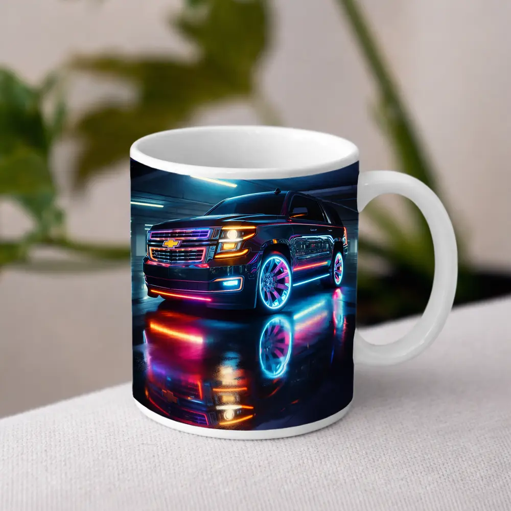 Chevrolet Tahoe Neon Lights Parking Garage – Mugs