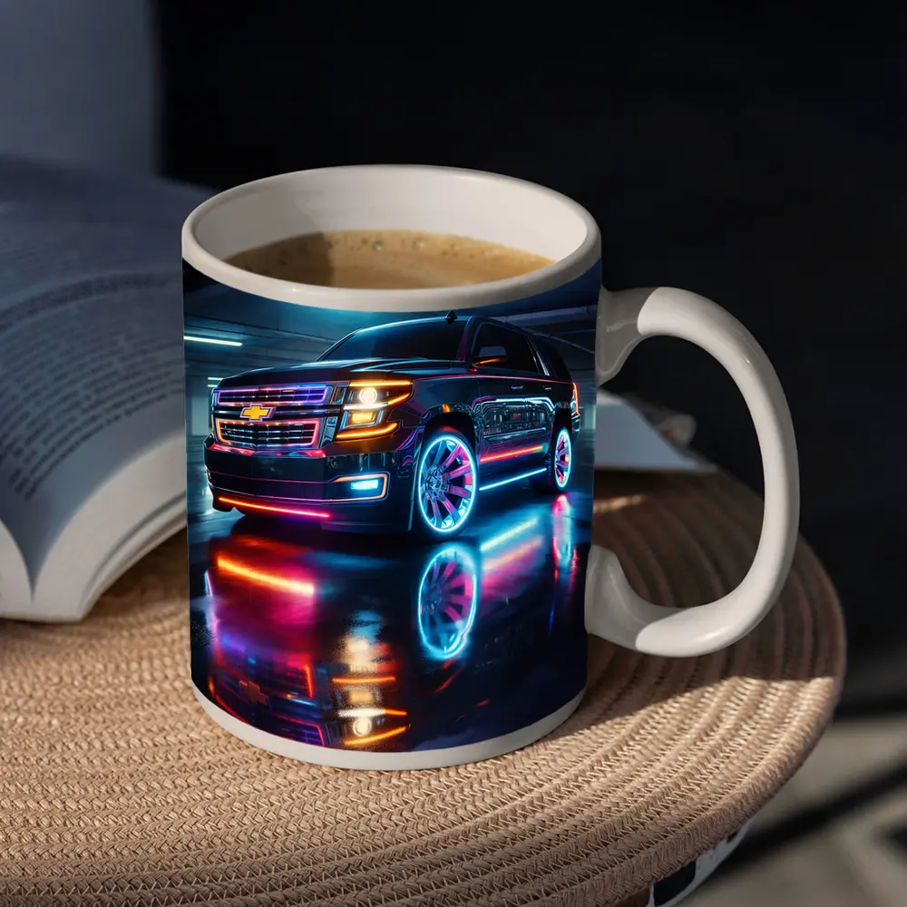 Chevrolet Tahoe Neon Lights Parking Garage – Mugs