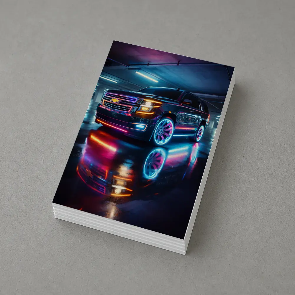 Chevrolet Tahoe Neon Lights Parking Garage – Postcards