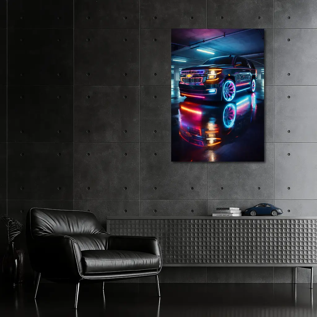 Chevrolet Tahoe Neon Lights Parking Garage – Wall Art
