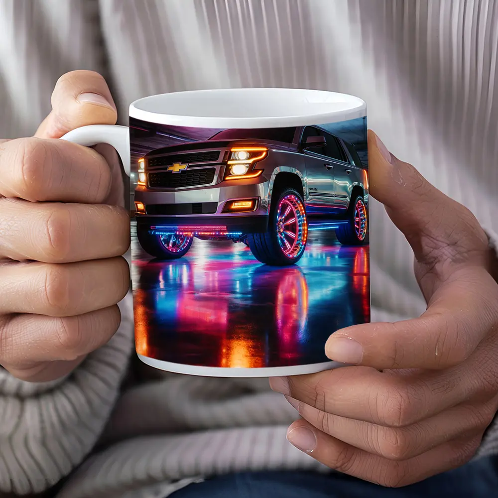 Chevrolet Tahoe Neon Lights Underground Parking – Mugs