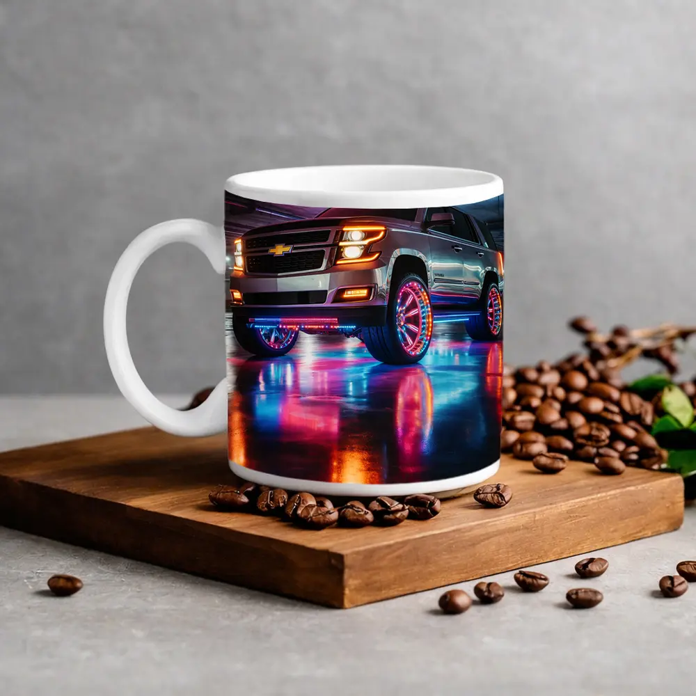 Chevrolet Tahoe Neon Lights Underground Parking – Mugs