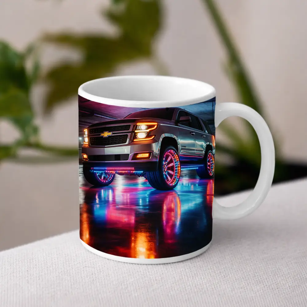 Chevrolet Tahoe Neon Lights Underground Parking – Mugs