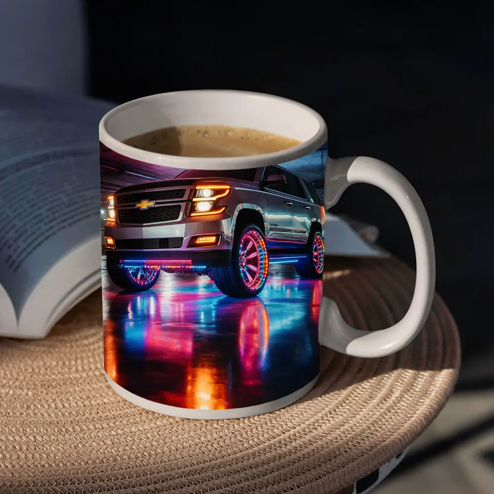 Chevrolet Tahoe Neon Lights Underground Parking – Mugs