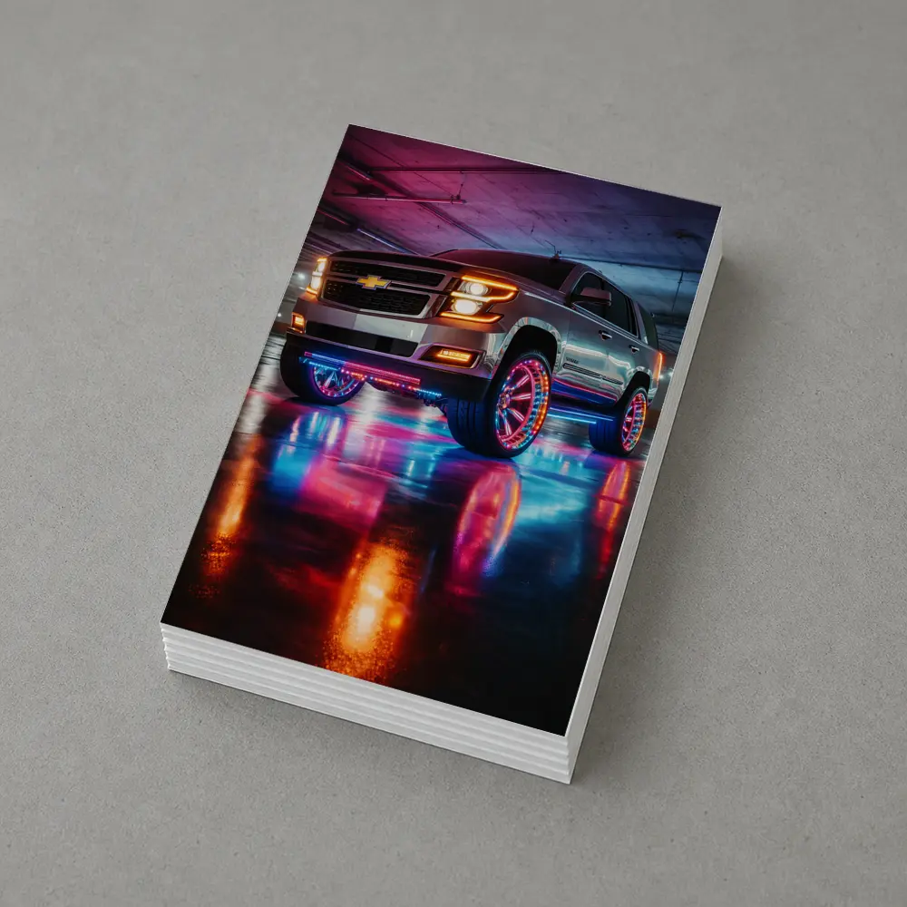 Chevrolet Tahoe Neon Lights Underground Parking – Postcards