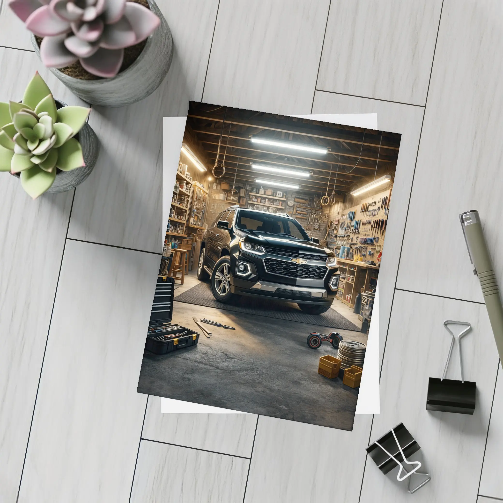 Chevrolet Trailblazer Black SUV Garage Scene – Postcards