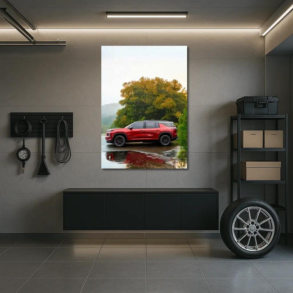 Chevrolet Traverse Red SUV Rainy Day – Wall Art