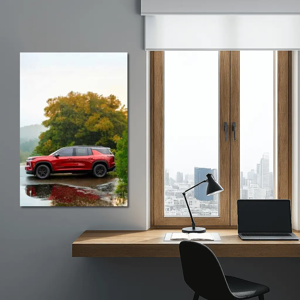 Chevrolet Traverse Red SUV Rainy Day – Wall Art