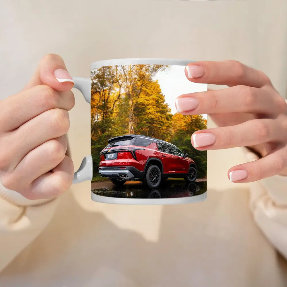 Chevrolet Traverse Red SUV Autumn Forest – Mugs