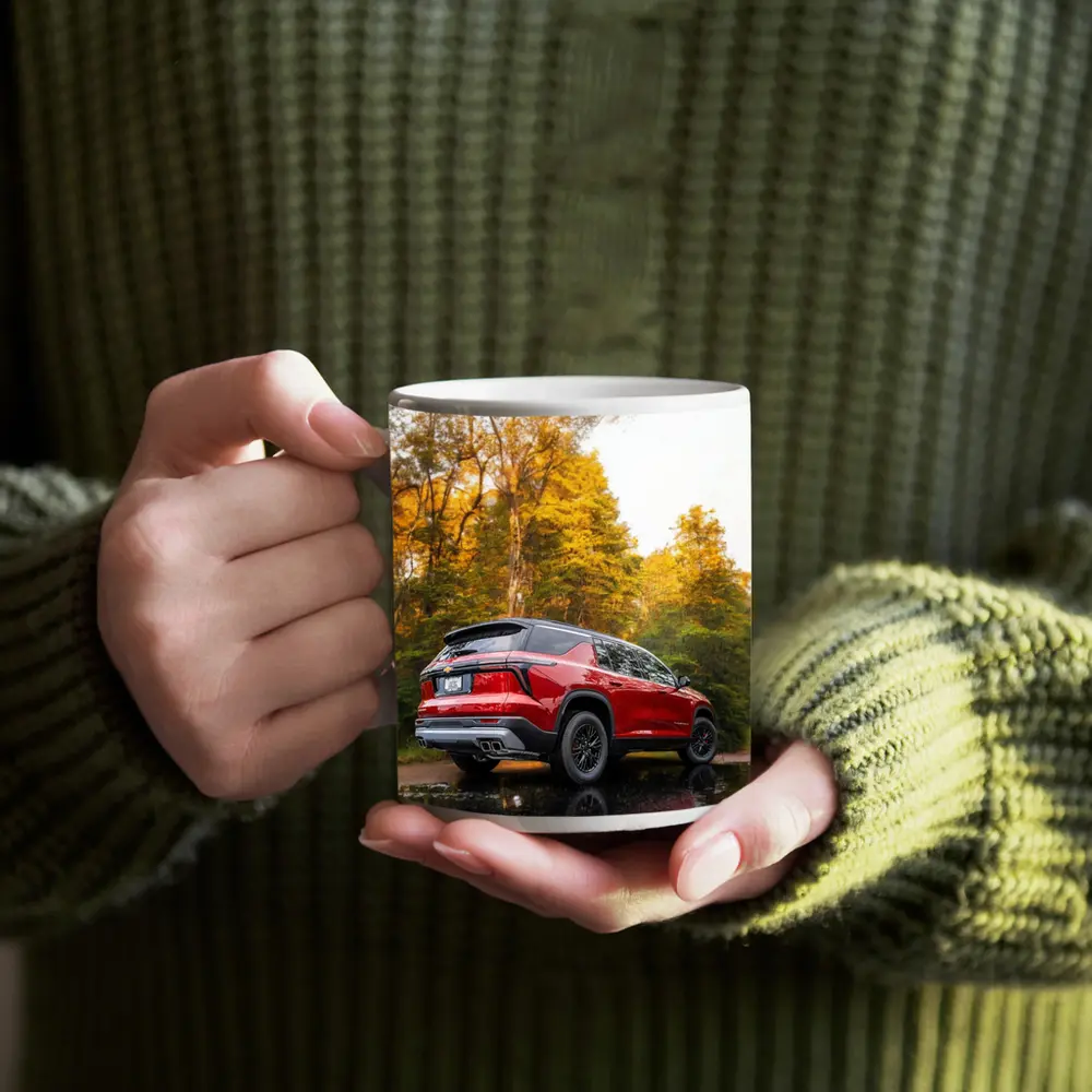 Chevrolet Traverse Red SUV Autumn Forest – Mugs