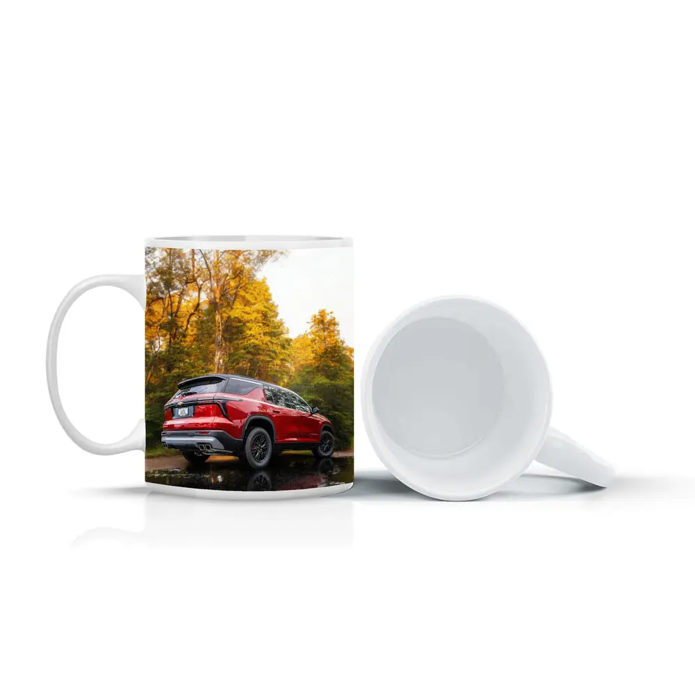 Chevrolet Traverse Red SUV Autumn Forest – Mugs