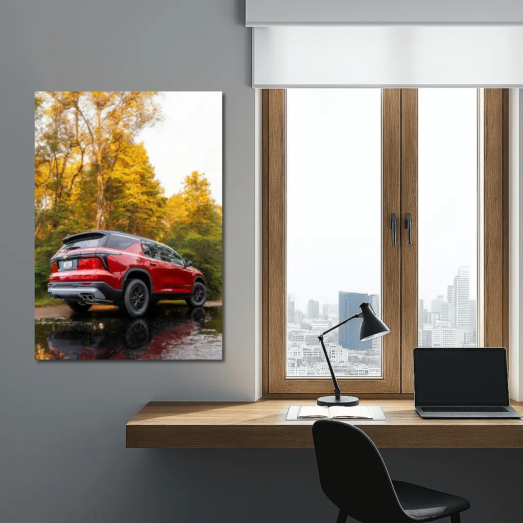 Chevrolet Traverse Red SUV Autumn Forest – Wall Art