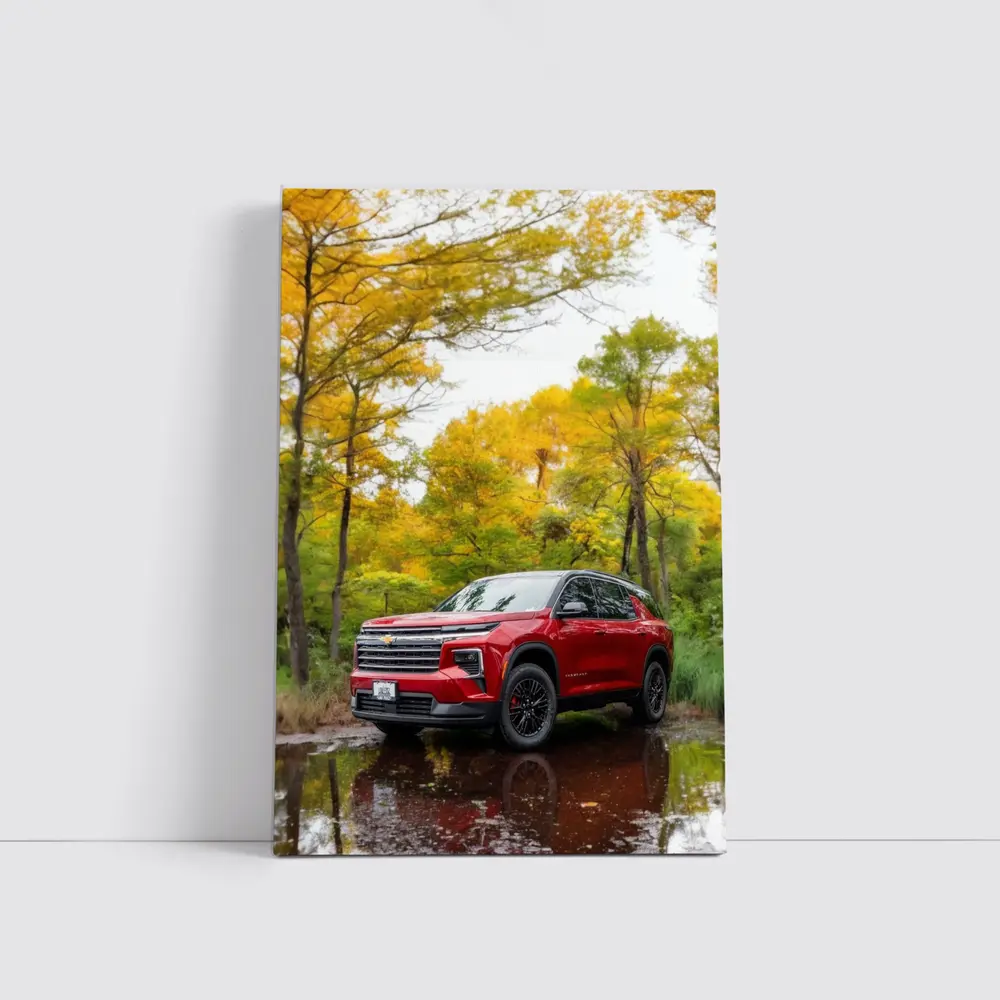 Chevrolet Traverse Red SUV Autumn Forest – Wall Art