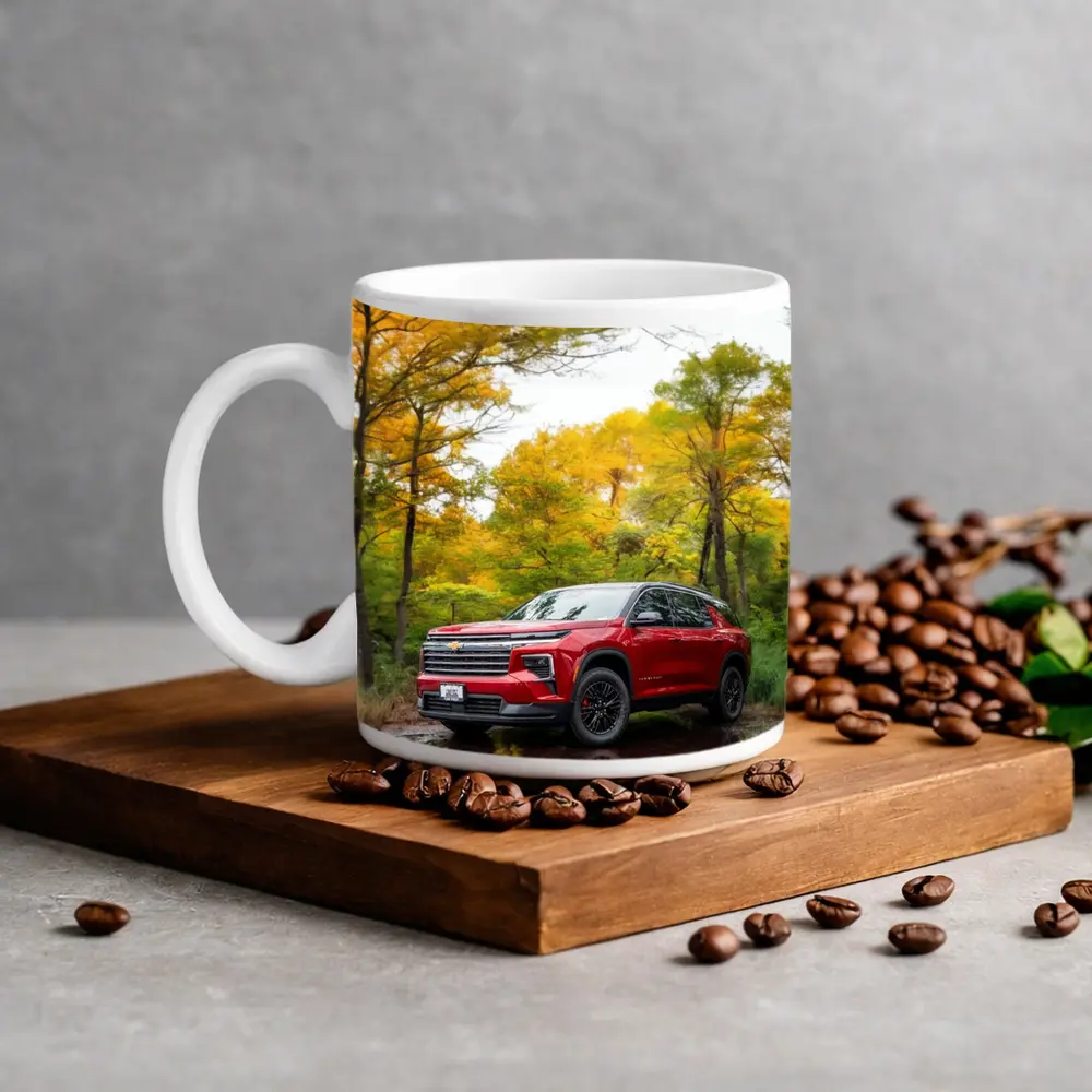 Chevrolet Traverse Red SUV Autumn Forest – Mugs
