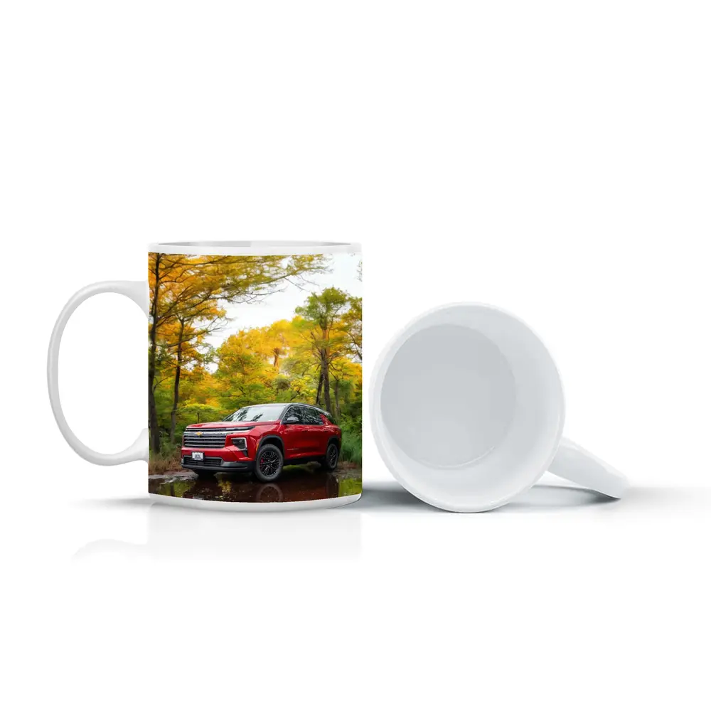 Chevrolet Traverse Red SUV Autumn Forest – Mugs