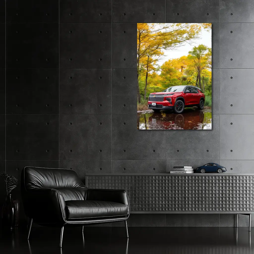 Chevrolet Traverse Red SUV Autumn Forest – Wall Art