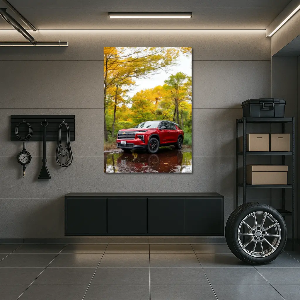 Chevrolet Traverse Red SUV Autumn Forest – Wall Art