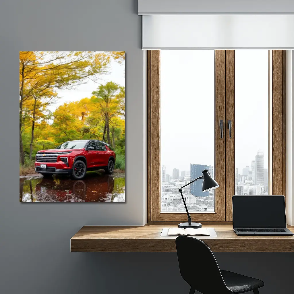 Chevrolet Traverse Red SUV Autumn Forest – Wall Art