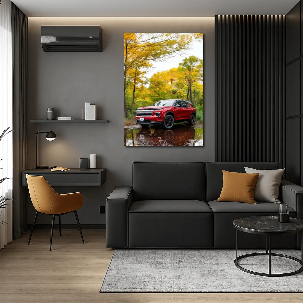 Chevrolet Traverse Red SUV Autumn Forest – Wall Art