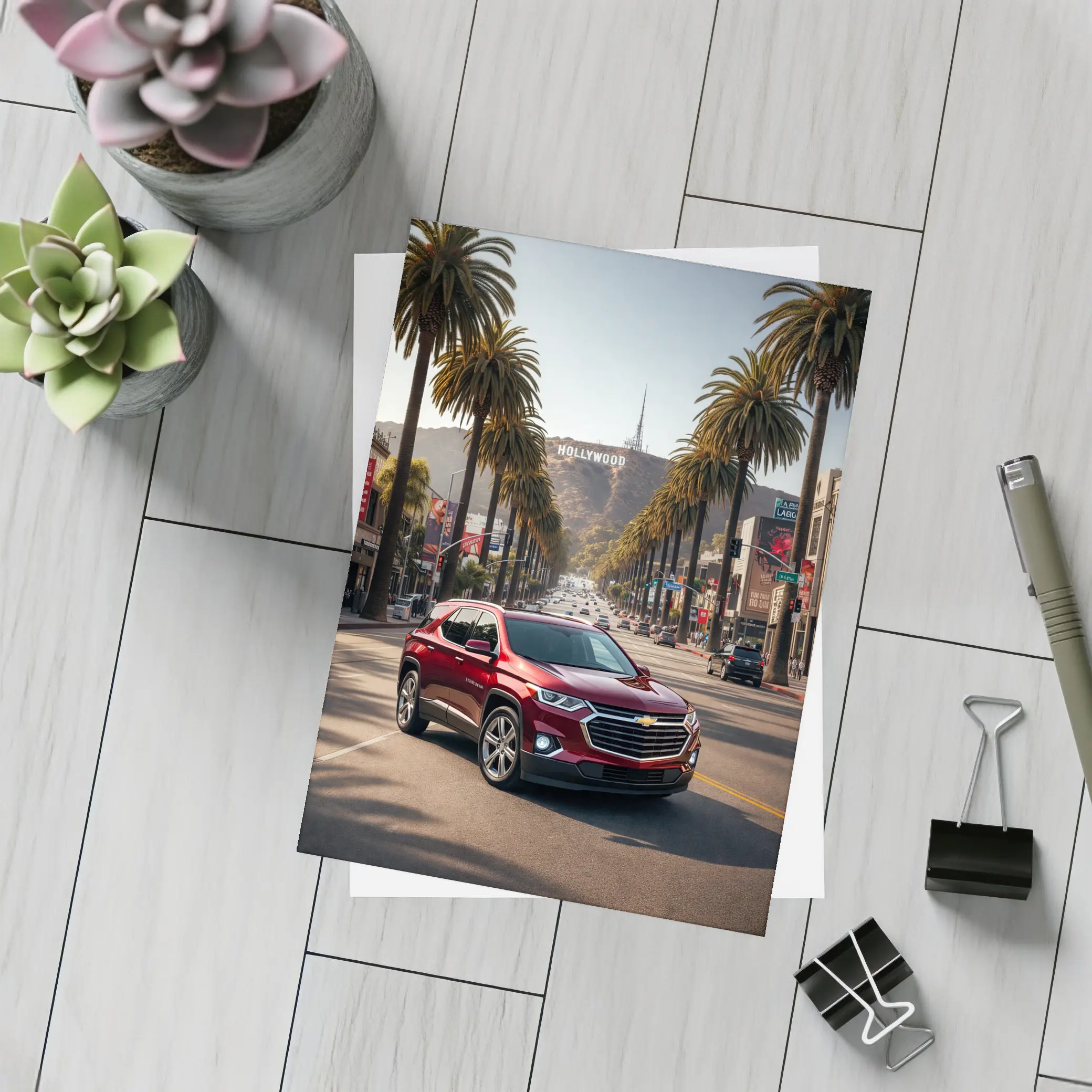 Chevrolet Traverse Red SUV Hollywood Boulevard – Postcards