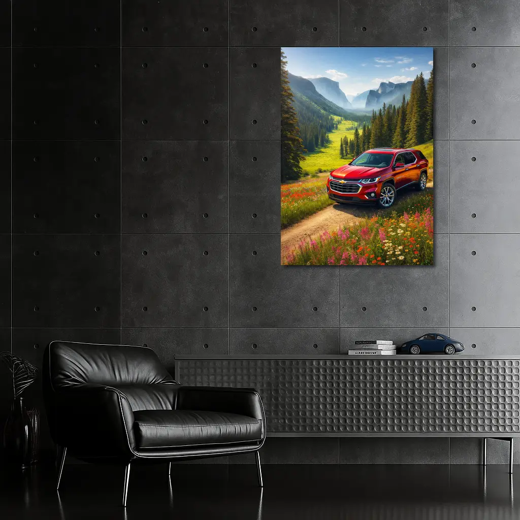 Chevrolet Traverse Red SUV Mountain Valley – Wall Art