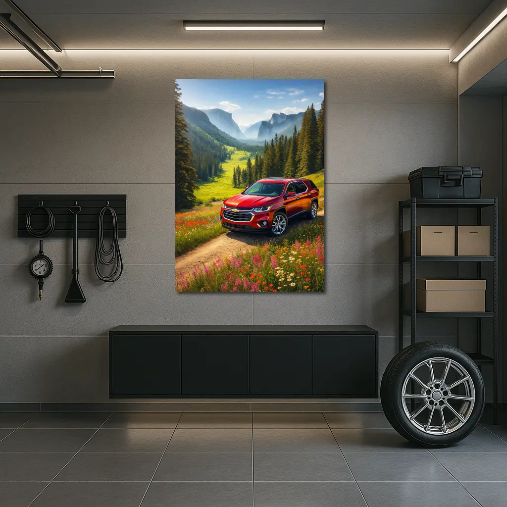 Chevrolet Traverse Red SUV Mountain Valley – Wall Art