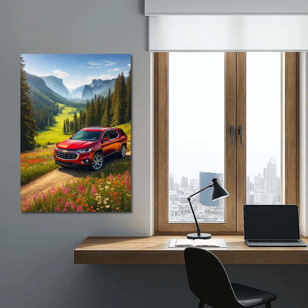 Chevrolet Traverse Red SUV Mountain Valley – Wall Art