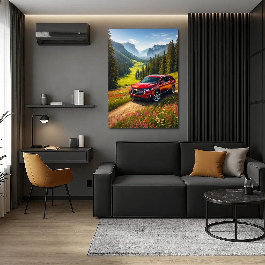 Chevrolet Traverse Red SUV Mountain Valley – Wall Art