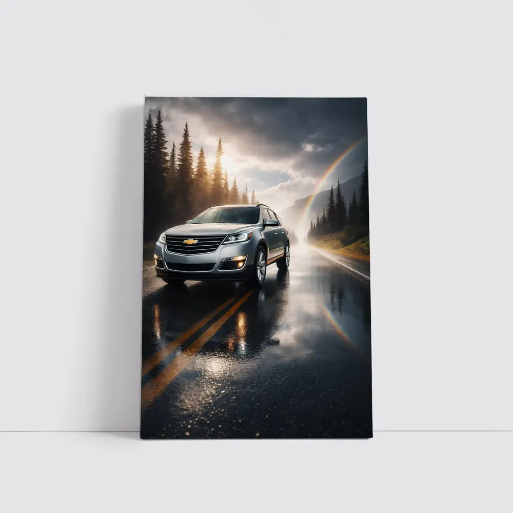 Chevrolet Traverse On Rainy Forest Road – Wall Art