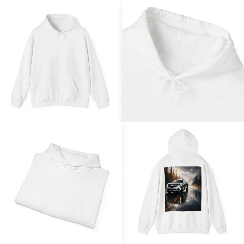 Chevrolet Traverse On Rainy Forest Road – Hoodies